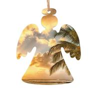 Sunset Hawaiian Palm Tree Printed Angel Shape Christmas Tree Pendants 2 Pcs, Lanyards Home Holiday Xmas New Year Party Decorations