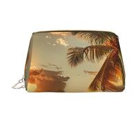 Sunset Hawaiian Palm Tree Printed Small Makeup Bag Portable Leather Make up Bag Travel Zipper Cosmetic Bags Organizer for Women