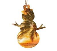 Sunset Hawaiian Palm Tree Printed Snowman Shape Xmas Ornaments 1 Pcs, Christmas wooden pendant Hanging for Xmas Tree Home Indoor Outdoor Decor