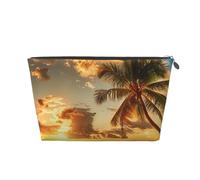 Sunset Hawaiian Palm Tree Printed Travel Cosmetic Bags with Silver Zipper Makeup Organizer Cosmetic Case Toiletry Bag for Women Mom Girls