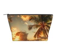 Sunset Hawaiian Palm Tree Printed Travel Makeup Bag Trapeze Cosmetic Bag Makeup Case Toiletry Bag Organiser for Women