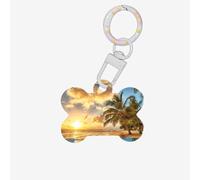 Sunset Hawaiian Palm Tree Printing 1 Pc Dog Bone Shape Id Tags Double Sided with Key Ring Craft for Pets