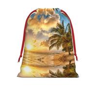 Sunset Hawaiian Palm Tree Ultra Soft Velvet Gift Bag, Comfortable To The Touch, Reusable