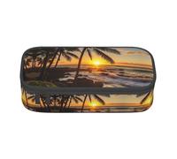 Sunset Hawaiian Palm Tree Waves Print Multi-Functional Pen Case,Perfect for Students, Professionals, and Travelers Alike