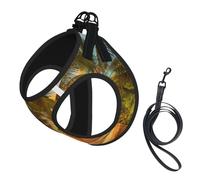 Sunset Hawaiian Palm Tree Waves Print Small Dog Harness And Leash Set, Adjustable Soft Vest With 360° Reflective Straps For Cats Puppy