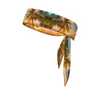 Sunset Hawaiian Palm Tree Waves Print Tie Headband For Women Men,Ninja Headbands, Sweat Headband,For Athletic Yoga Running Gym.