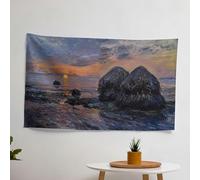 Sunset Haystacks Claude Monet Printed Wall Tapestry - 100% Cotton Back, Vibrant Colors, Lightwight Fabric, Bedroom and Living Room Decor