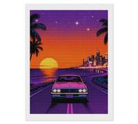 Sunset Highway by The Sea Diamond Art Kits for Adults 12"x16" DIY Diamond Painting Kit for Beginners Gem Art Painting with Round Full Drill Diamonds DIY Paint Paintings for Home Wall Decor Gift