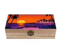 Sunset Highway by The Sea Wooden Storage Box Elegant Retro Jewelry Box with Hinged Lid Decorative Keepsake Boxes Decor Handmade Organizer Boxes for Wedding, Party, Gift, Diy Craft, Home Decor