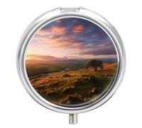 Sunset Hill Pill Box Medicine Pill Organizer 3 Compartment Daily Pill Case Small Pill Container Round Pill Holder Travel Pill Box Metal Pill Case for Purse Pocket