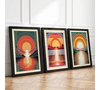 Sunset Horizons Triptych Art Deco Set of 3 Framed Wall Art Prints A2