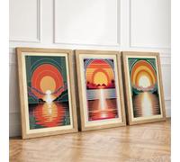 Sunset Horizons Triptych Art Deco Set of 3 Framed Wall Art Prints A2