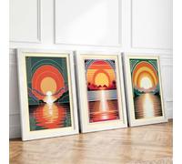 Sunset Horizons Triptych Art Deco Set of 3 Framed Wall Art Prints A2