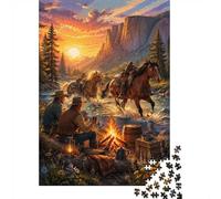 Sunset Horse Camp Jigsaw Puzzle, 1000 Pcs For Adults | 70x50cm Cardboard, Brain Workout, Smooth Surface Finish, Adult Hobbyists, Stress Reduction