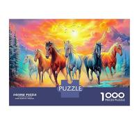 Sunset Horse Gallop Jigsaw Puzzles 1000 Piece for Adults, Puzzle 1000 Pieces Sunset Herd Impossible Challenge Toy Educational Games Home Decoration 70x50cm/1000pcs