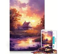 Sunset House by The River 1000 Piece Jigsaw Puzzles for Adults Jigsaw Logic Toy Indoor Play Precision Cut Cherished Gift 50x75cm