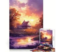 Sunset House by The River 1000 Piece Jigsaw Puzzles for Adults Jigsaw Logic Toy Indoor Play Precision Cut Cherished Gift 50x75cm
