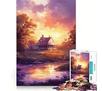 Sunset House by The River 1000 Pieces Jigsaw Puzzles for Adults Think Smart Toy Quiet Fun Accurate Cut 38x26cm