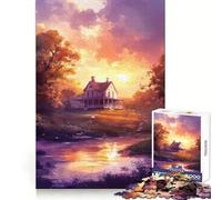 Sunset House by The River 1000 Pieces Jigsaw Puzzles for Adults Think Smart Toy Quiet Fun Accurate Cut 38x26cm