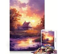 Sunset House by The River 1000 Pieces Jigsaws Adults Puzzles Mind Exercise Toy Shared Fun Precision Cut Art Display 38x52cm