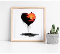 Sunset in a black heart balloon, banksy Stunning Framed Wall Art Picture Print Square - 45cm wide x 45cm high - Light Oak Frame
