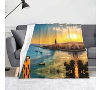 Sunset in Barcelona Blanket. Super soft flannel fleece blanket 60x50 inches, 100% polyester warm blanket for couch, camping and gifts.