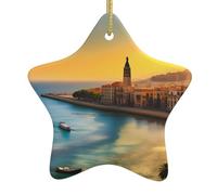 Sunset in Barcelona FFGhjk Printed Star-Shaped Ceramic Christmas Tree Ornaments Holiday Party Home Decoration