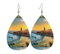 Sunset in Barcelona Leather Earring Pairs Teardrop Faux Leather Earrings Set for Women Lightweight Leather Dangle Drop Earrings.