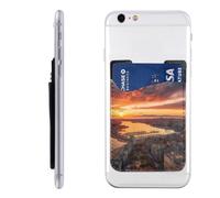 Sunset In Barcelona Printed Phone Card Holder,Leather Phone Card Holder,Adhesive Stick On Credit Card Pocket For Smartphones, White, One Size