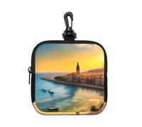 Sunset in Barcelona Small Waterproof Zipper Pouch-Neoprene Storage Bag for Earbuds, Keychain Clip Case