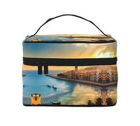 Sunset in Barcelona Women's Large Capacity Makeup Bag, Portable Travel Makeup Bag, (9x6.5x6.2 inches) Girls Large Makeup Bag Storage Bag
