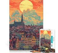 Sunset in Brussels Belgium 1000 Pieces Jigsaw Puzzles for Adults Think Smart Toy Quiet Fun Accurate Cut 38x26cm