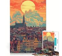 Sunset in Brussels Belgium Jigsaw Puzzles 1000 Piece for Teenagers Enhance Memory Leisure Time Solid Cut Santa Wish Item 50x75cm