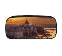 Sunset in Budapest Pencil Case Waterproof Leather Pencil Pouch Multi-purpose Aesthetic Makeup Bag Cute Pen Bag Large Cosmetic Bag for Office Stationery, Travel