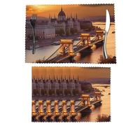 Sunset in Budapest Placemats Set of 6 Vinyl Washable Wipeable Table Mats for Kitchen Dining Table Heat Resistant Modern Indoor/Outdoor Placemat Non-Slip Weave Place Mats 12" x 18"