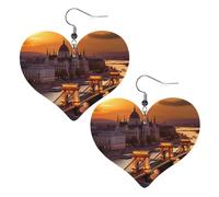 Sunset in Budapest Women's Leather Earrings Heart Hook Earring Lightweight Dangle Drop for Women Jewelry