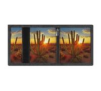 Sunset in Desert Trifold Wallet Minimalist Mens Wallet with Key Hook 8 Card Slots Modern Stylish Polyester Security Wallets Fashion Slim Credit Card Holder Id Window