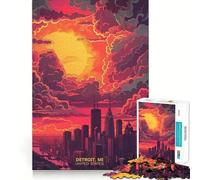 Sunset in Detroit Michigan Jigsaw Puzzles for Adults1000 Piece Sharp Logic Toy Together Fun Tight Cut Memorable Gift 38x52cm