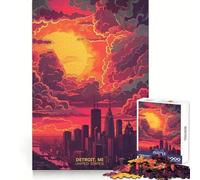 Sunset in Detroit Michigan Jigsaw Puzzles for Adults1000 Piece Sharp Logic Toy Together Fun Tight Cut Memorable Gift 38x52cm