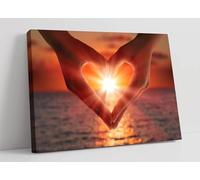 Sunset in heart hands Canvas Wall Art Picture Print - 36 inch wide x 24 inch high (Frame Depth 30mm)