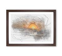 Sunset in Honolulu Hawaii Sketch Framed Print | A2 Walnut Framed Wall Art | Ready to Hang | Modern Landscape Picture | Living Room Bedroom Lounge Office