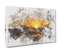 Sunset in Honolulu Hawaii Watercolour Canvas Print | Gallery Wrapped 30mm Frame Wall Art | 30x20 inches | Ready to Hang | Modern Landscape Picture | Living Room Bedroom Lounge Office