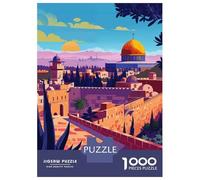Sunset in Jerusalem Jigsaw Puzzle 1000 Pieces, Old Europe Travel Artwork, Thick Cardboard Pieces, for Home Décor Fans, Gift Idea, 70x50cm/1000pcs