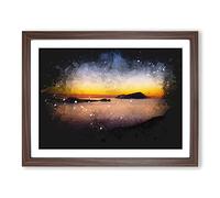 Sunset In Kythnos Greece Paint Splash Modern Art Framed Print | A4 Walnut Framed Wall Art | Ready to Hang | Modern Landscape Picture | Living Room Bedroom Lounge Office