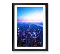 Sunset in Manhattan New York in Abstract Framed Print | A2 Black Framed Wall Art | Ready to Hang | Abstract Landscape Picture | Living Room Bedroom Lounge Office