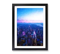 Sunset In Manhattan New York In Abstract Modern Framed Print | A2 Black Framed Wall Art | Ready to Hang | Abstract Landscape Picture | Living Room Bedroom Lounge Office