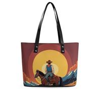 Sunset in Outer Space Leather Tote Bag for Women Top Handle Purses Handbags Casual Work Tote Travel Shoulder Bag, West Cowboy, 29*34*14cm