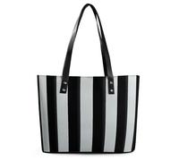 Sunset in Outer Space Leather Tote Bag for Women Top Handle Purses Handbags Casual Work Tote Travel Shoulder Bag, Black And-white Stripes, 29*34*14cm
