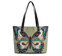 Sunset in Outer Space Leather Tote Bag for Women Top Handle Purses Handbags Casual Work Tote Travel Shoulder Bag, Ancient Butterfly, 29*34*14cm