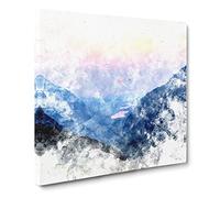 Sunset in Snowdonia in Wales Watercolour Canvas Print | Gallery Wrapped 30mm Frame Wall Art | 14x14 inches | Ready to Hang | Modern Landscape Picture | Living Room Bedroom Lounge Office